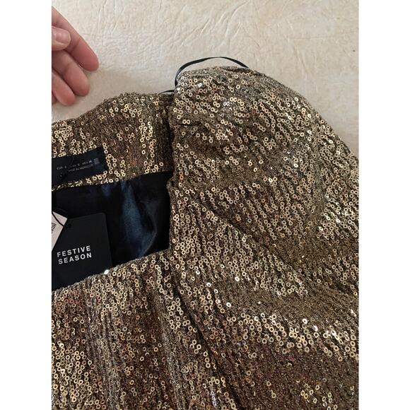 Zara womens small gold sequin mini dress new festive swift puff blogger - Picture 4 of 9